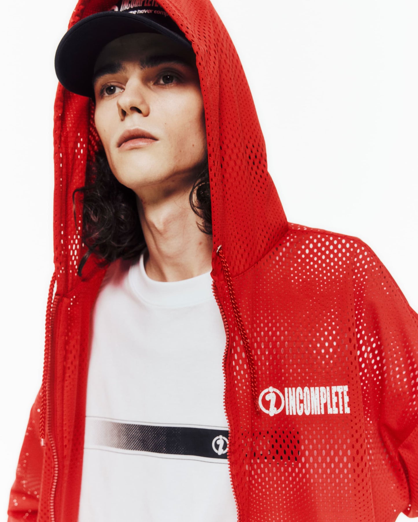 Mesh zip hoodie -RED-