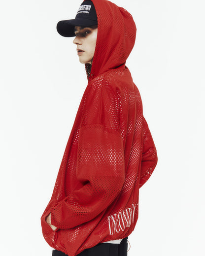 Mesh zip hoodie -RED-