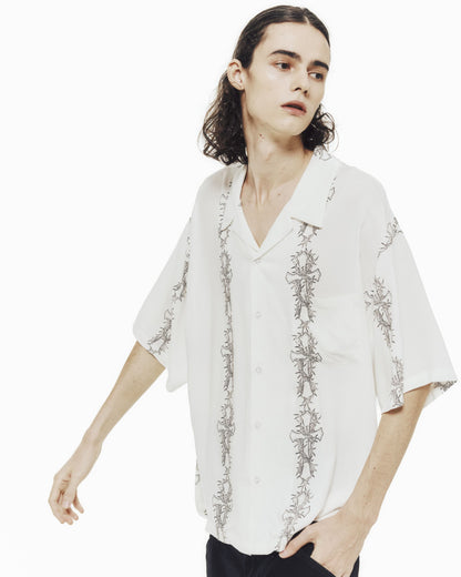 Cross pattern S/S shirts -WHITE-
