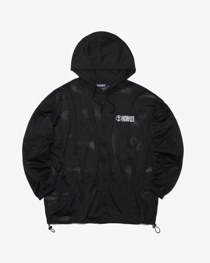 Mesh zip hoodie -BLACK-