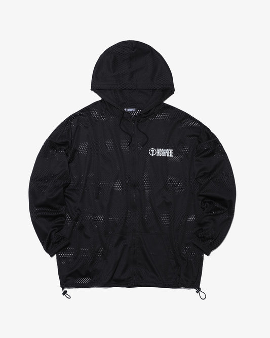 Mesh zip hoodie -BLACK-