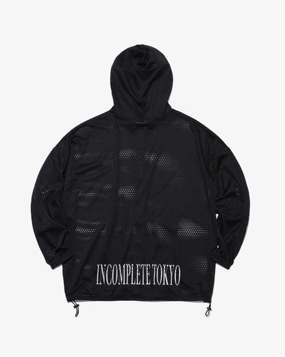 Mesh zip hoodie -BLACK-