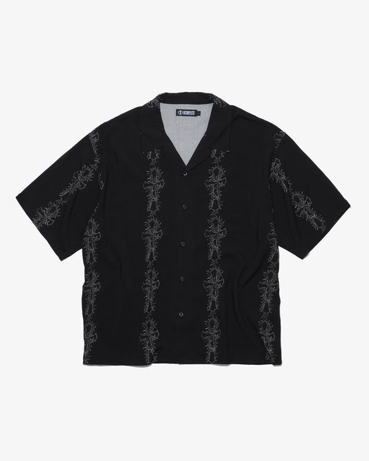 Cross pattern S/S shirts -BLACK-