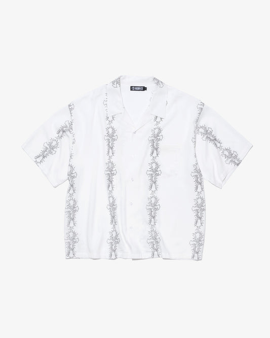 Cross pattern S/S shirts -WHITE-