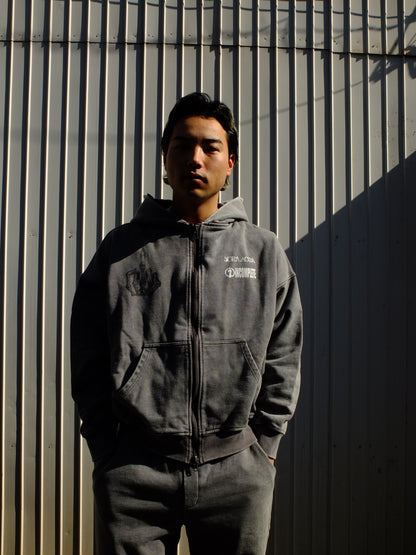 Faded zip hoodie (SORA AOTA) -BLACK-