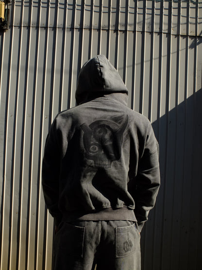Faded zip hoodie (SORA AOTA) -BLACK-